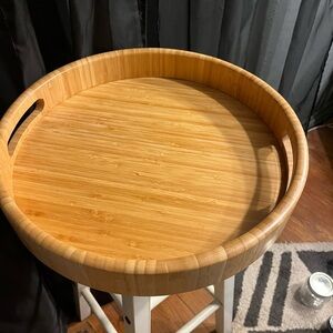 Bamboo Round Serving Tray with Cutout Handles - Natural
